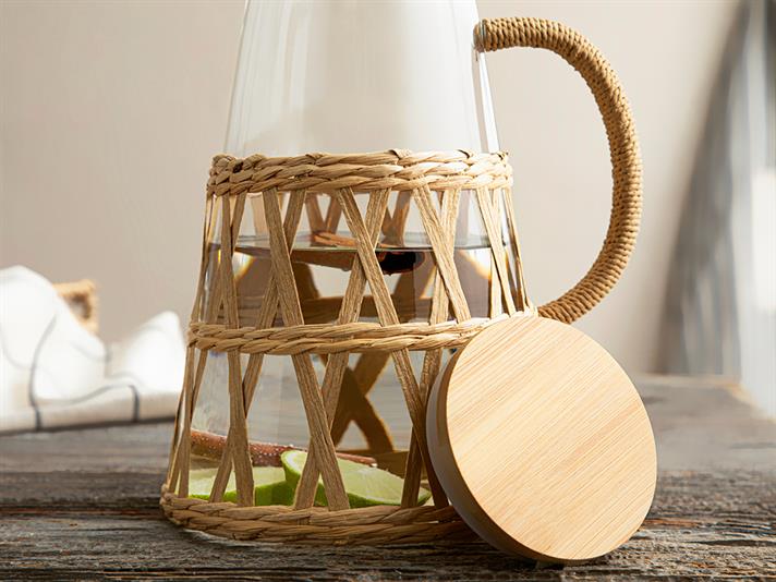 Leila Borosilicate Wicker Water Bottle 1450 ml Transparent