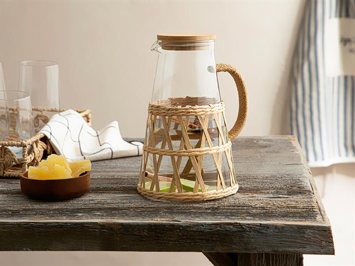 Leila Borosilicate Wicker Water Bottle 1450 ml Transparent