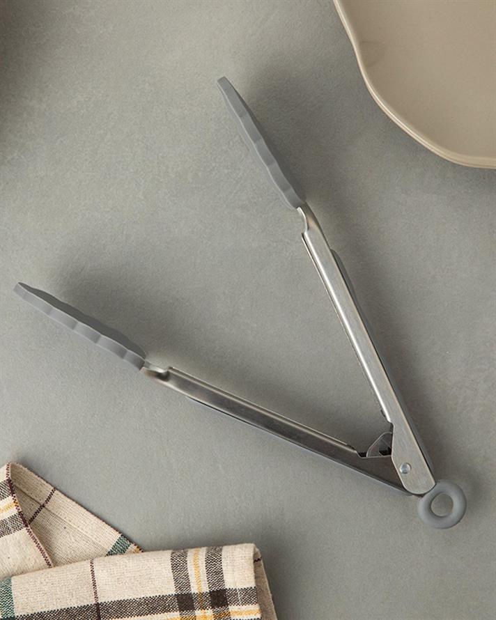 Lena Steel Silicon Tipped Tong 28 cm Gray