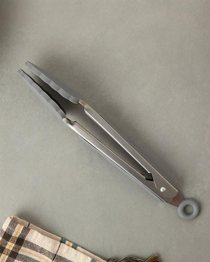 Lena Steel Silicon Tipped Tong 28 cm Gray