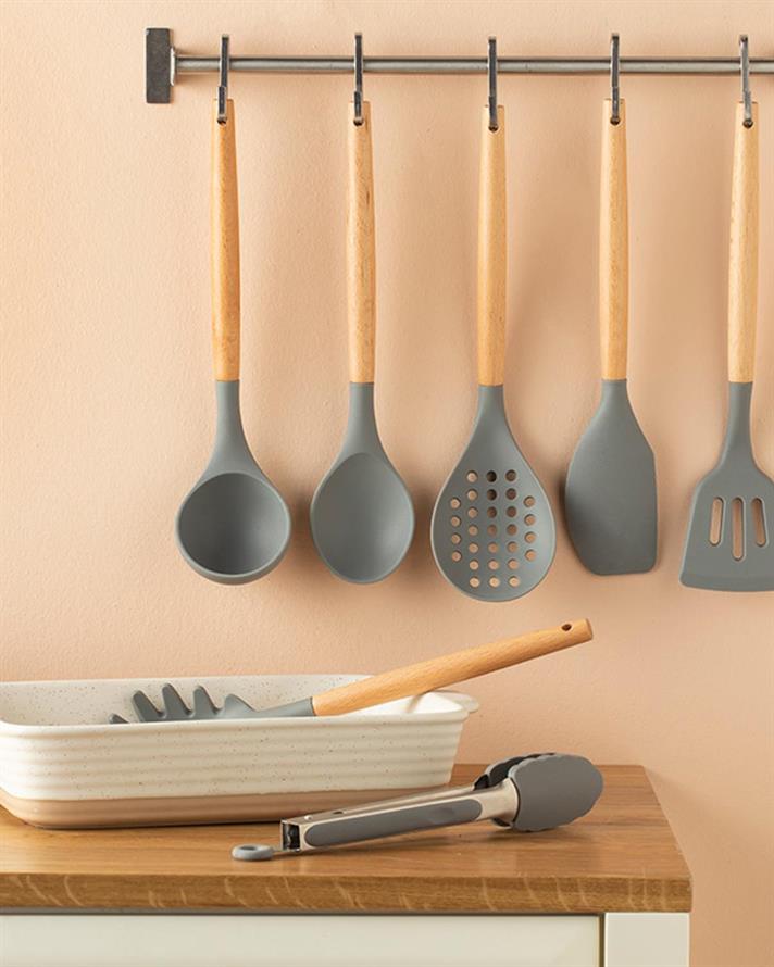 Lena Steel Silicon Tipped Tong 28 cm Gray