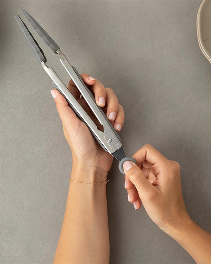 Lena Steel Silicon Tipped Tong 28 cm Gray