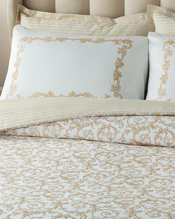 Lenjerie de pat completă cu 4 fețe de pernă, king size, Royal Scroll, bumbac satinat, 240x220 cm/ 180x200 cm/ 50x70 cm,