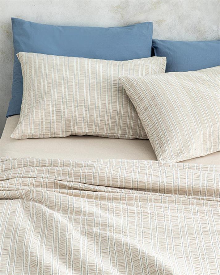 Lenjerie de pat completă, King Size, Crispate, bumbac-poliester-elastan, 240x220 cm/ 180x200 cm/ 50x70 cm, bej deschis