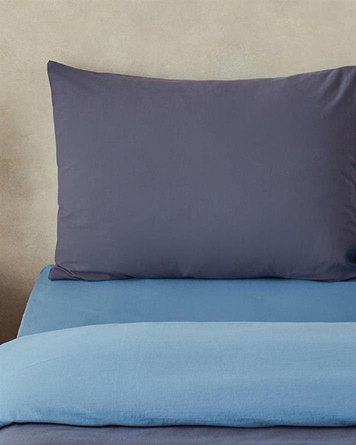 Lenjerie de pat completă, king size, Placid, bumbac, 240x220 cm/ 180x200 cm/ 50x70 cm, albastru-bleu
