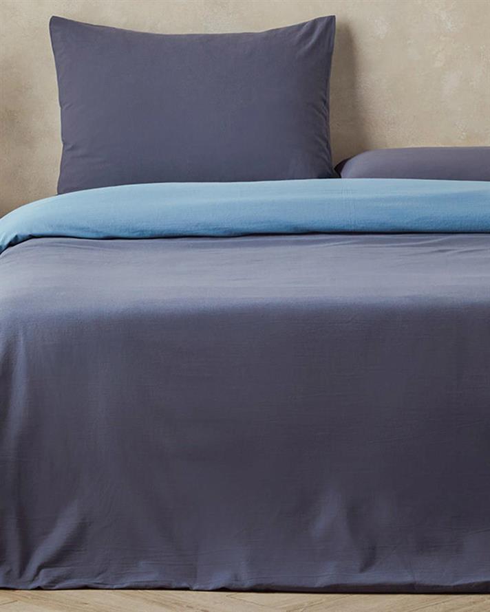 Lenjerie de pat completă, king size, Placid, bumbac, 240x220 cm/ 180x200 cm/ 50x70 cm, albastru-bleu