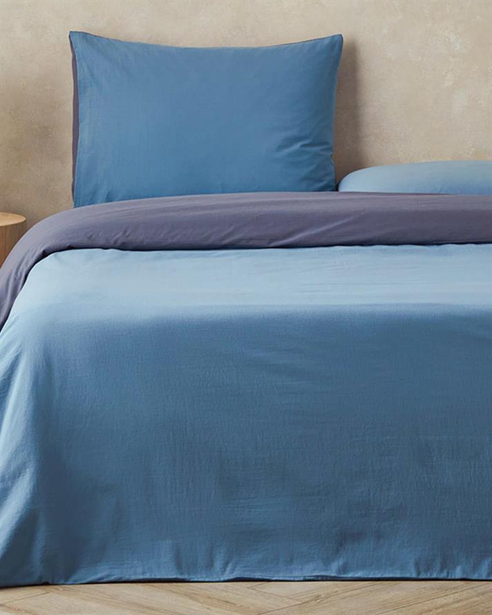 Lenjerie de pat completă, king size, Placid, bumbac, 240x220 cm/ 180x200 cm/ 50x70 cm, albastru-bleu