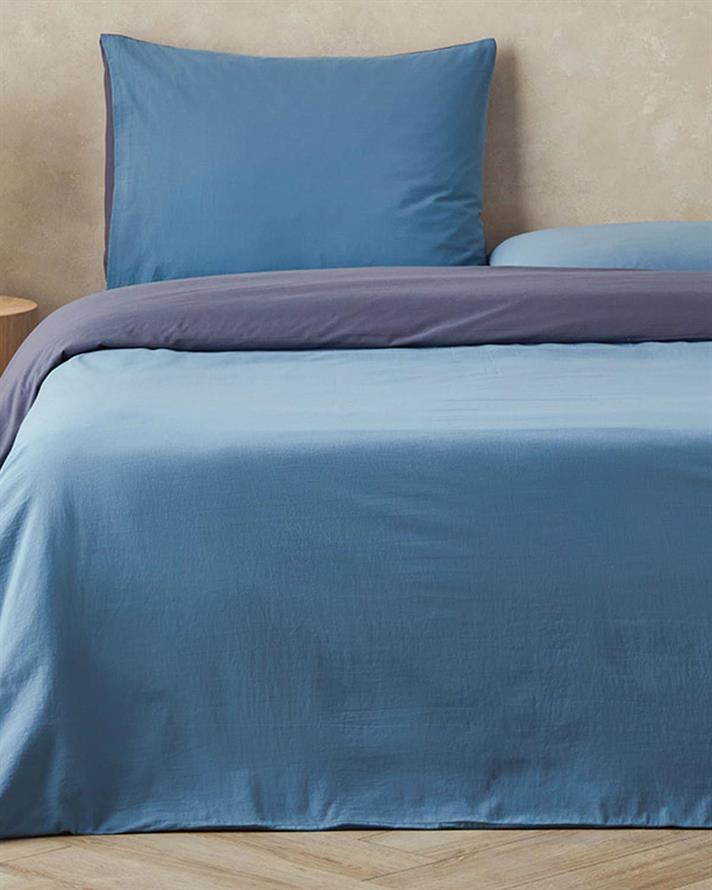 Lenjerie de pat completă, pentru două persoane, Placid, bumbac, 200x220 cm/ 160x200 cm/ 50x70 cm, albastru-bleu