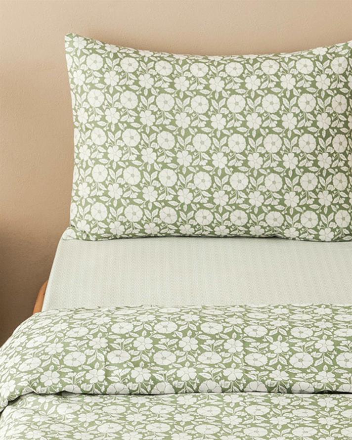 Lenjerie de pat completă, pentru două persoane, Parterre, bumbac-poliester, 200x220 cm/ 160x200 cm/ 50x70 cm, verde