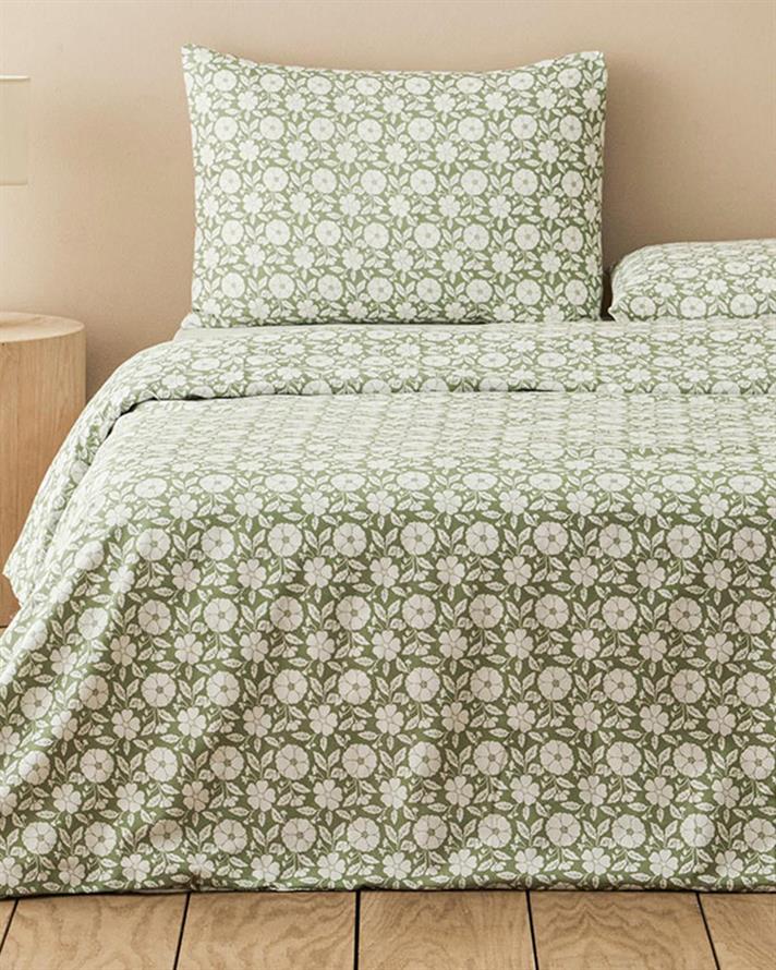 Lenjerie de pat completă, pentru două persoane, Parterre, bumbac-poliester, 200x220 cm/ 160x200 cm/ 50x70 cm, verde