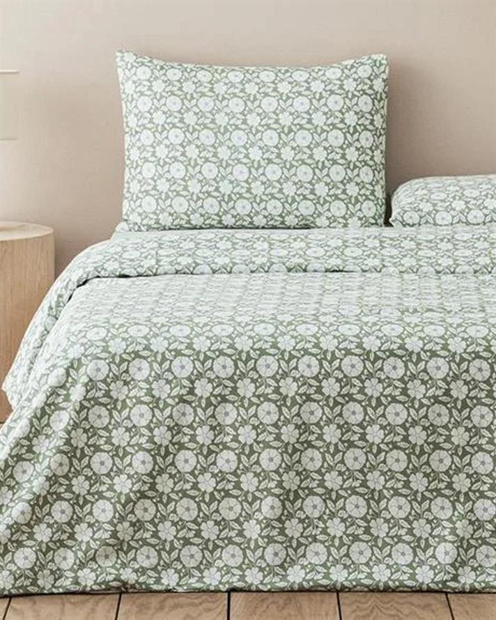 Lenjerie de pat completă, pentru o persoană, Parterre, bumbac-poliester, 160x220 cm/100x200 cm/50x70 cm, verde