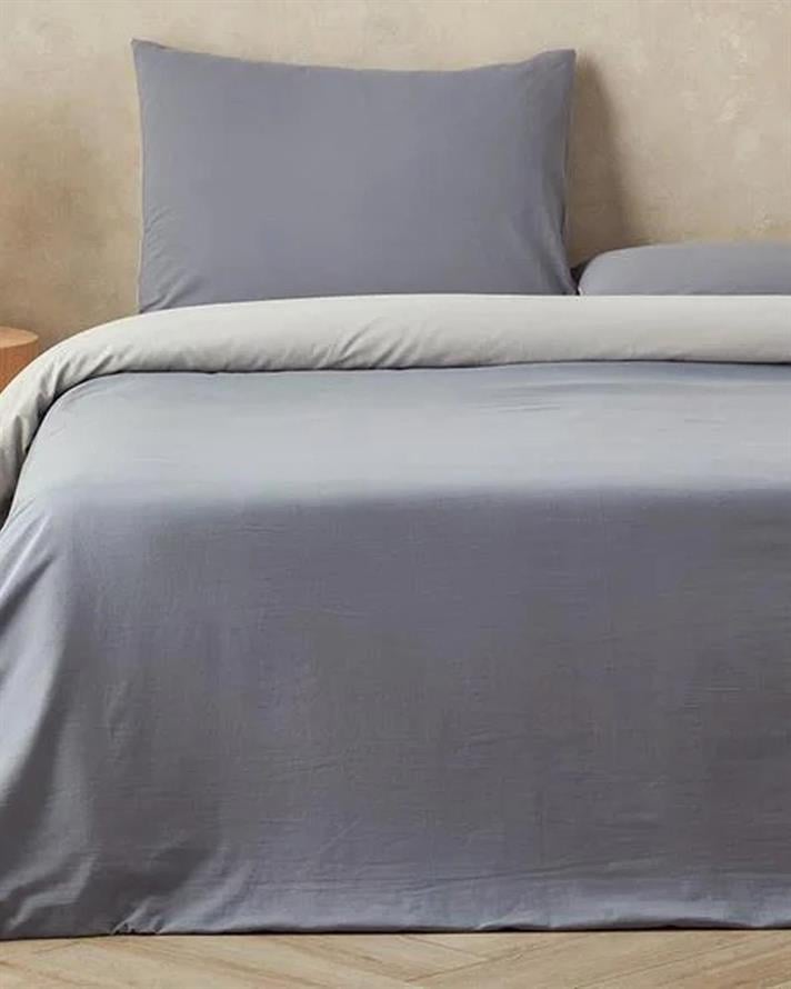 Lenjerie de pat completă, pentru o persoană, Placid, bumbac, 160x220 cm/100x200 cm/50x70 cm, gri