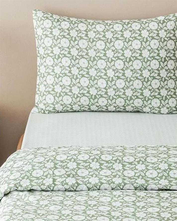 Lenjerie de pat completă, pentru o persoană, Parterre, bumbac-poliester, 160x220 cm/100x200 cm/50x70 cm, verde