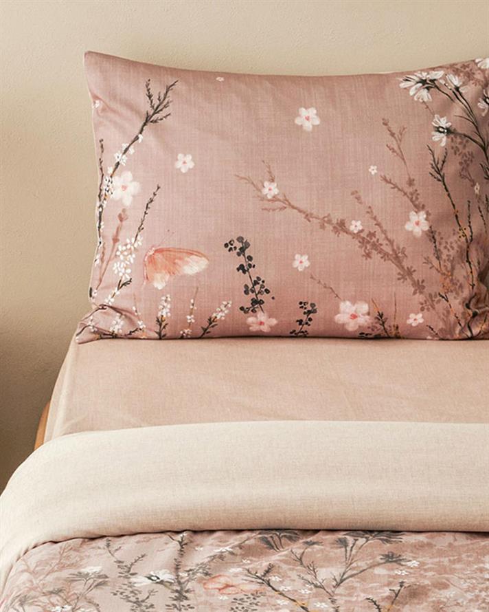 Lenjerie de pat completă pentru o persoană, Sweet Spring, bumbac-viscoză, 160x220 cm/100x200 cm/ 50x70 cm, roz închis