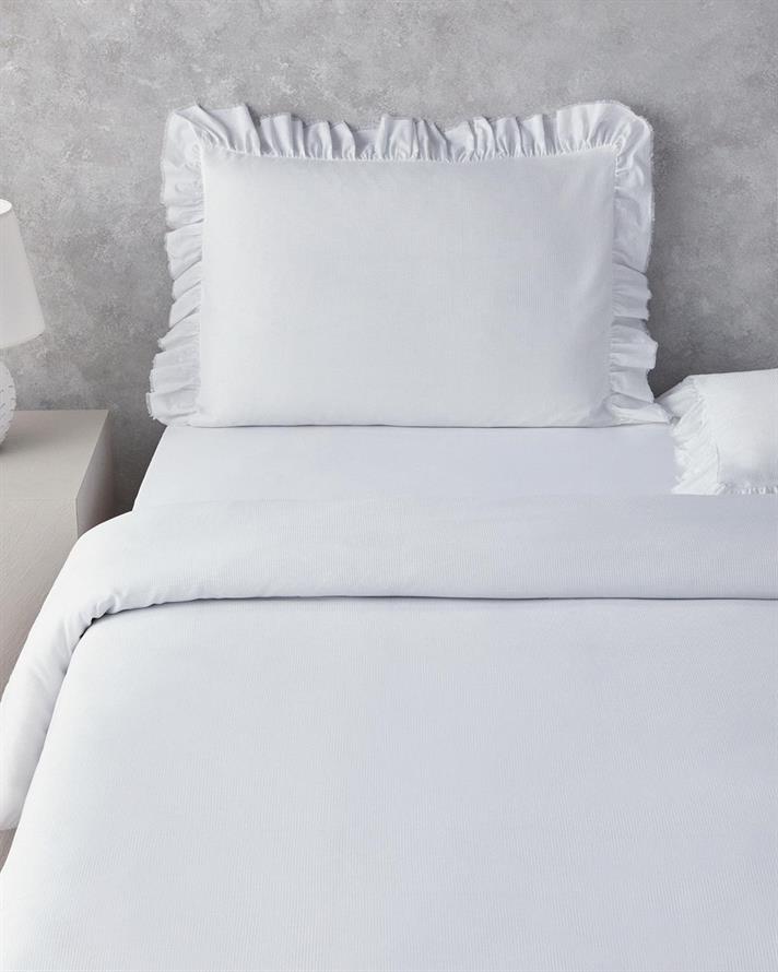 Lenjerie de pat completa King Size, Blaze, bumbac-viscoza-poliester, 240x220 cm/180x200 cm/50x70 cm, alb