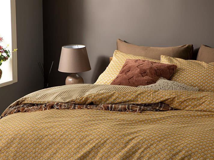 Lenjerie de pat completa, King Size, Palm, Bumbac, 240x220 cm/180x200 cm/50x70 cm, galben mustar