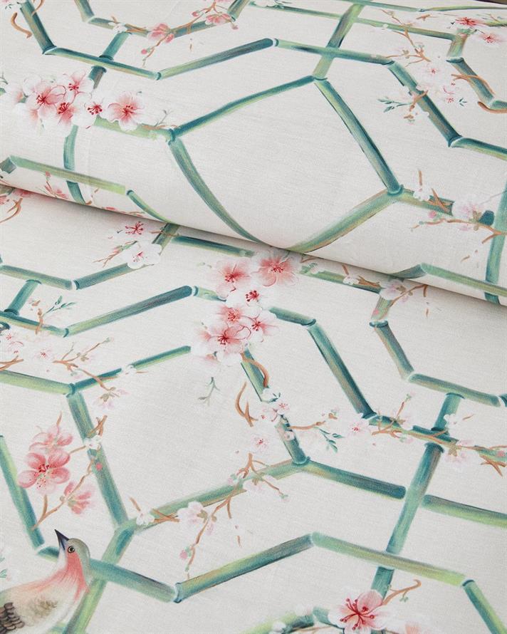 Lenjerie de pat completa King Size, Sakura Fence, bumbac-viscoza, 240x220 cm/180x200 cm/50x70 cm, crem