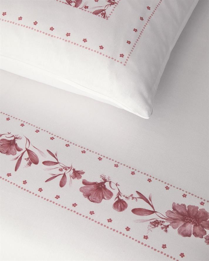 Lenjerie de pat completa, pentru doua persone, Flower Chain, Bumbac-viscoza, 200x220 cm/160x200 cm/50x70 cm, alb-roz