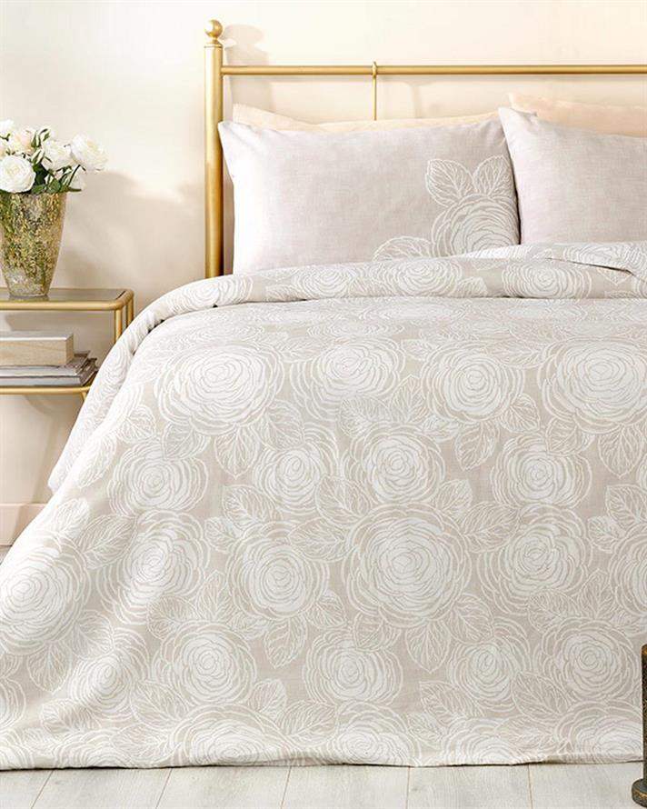 Lenjerie de pat completa pentru doua persoane, Shabby Rose, bumbac, 200x220 cm/160x200 cm/50x70 cm, gri