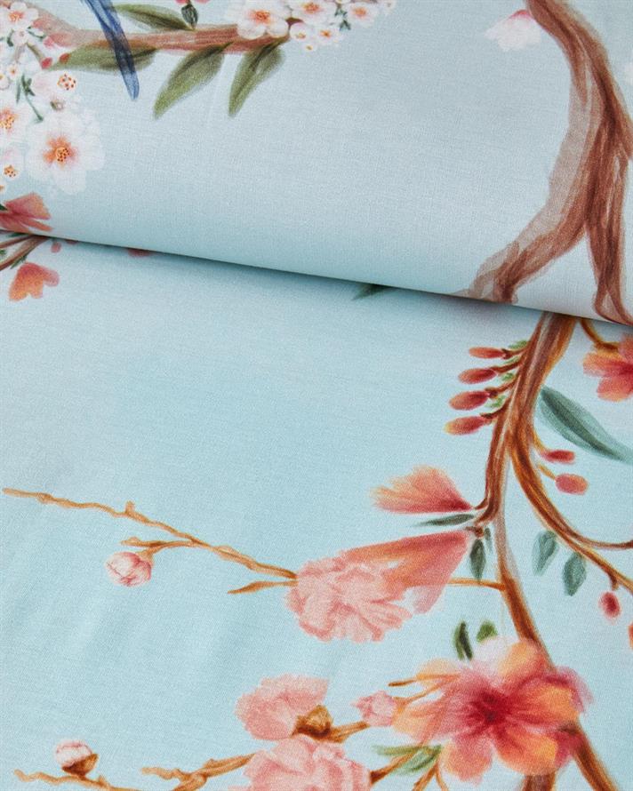 Lenjerie de pat completa pentru doua persoane, Bright Shinrin, bumbac-viscoza, 200x220 cm/160x200 cm/50x70 cm, turcoaz