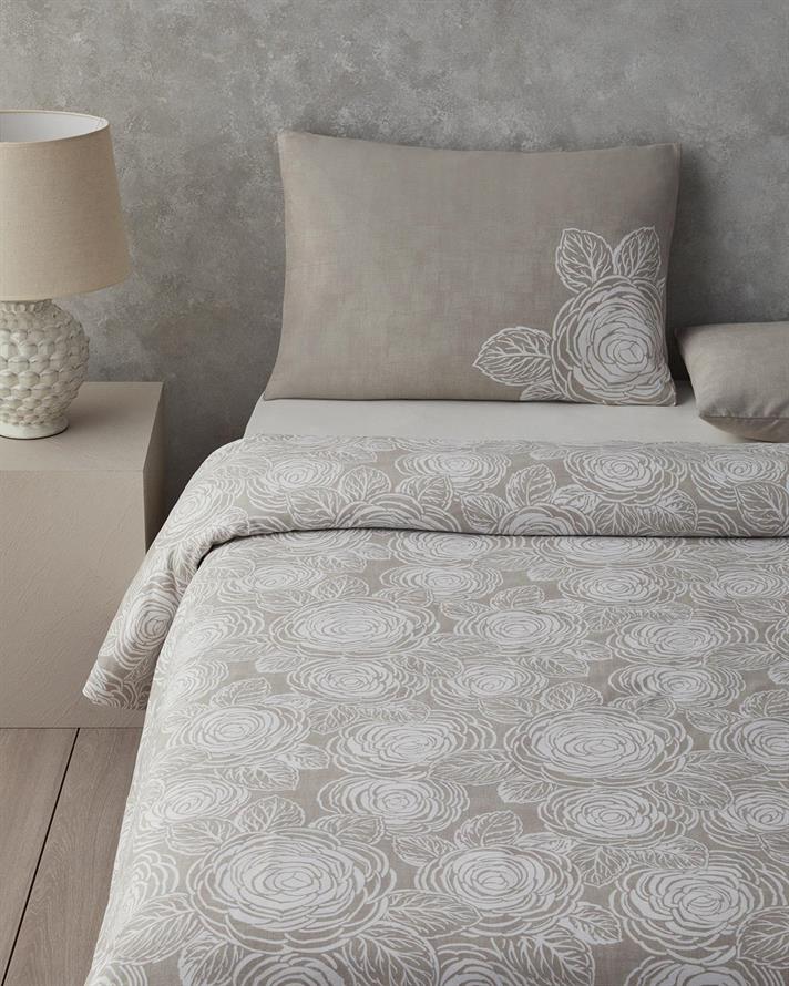 Lenjerie de pat completa pentru doua persoane, Shabby Rose, bumbac, 200x220 cm/160x200 cm/50x70 cm, gri