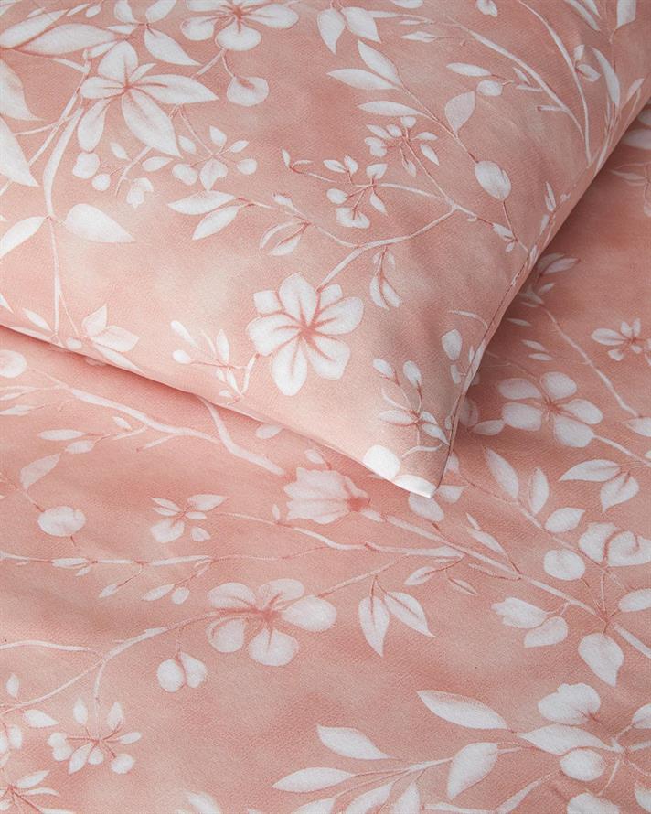 Lenjerie de pat completa, pentru doua persoane, Ivy Flowers, polycotton, 200x220 cm/160x200 cm/50x70 cm, roz prafuit