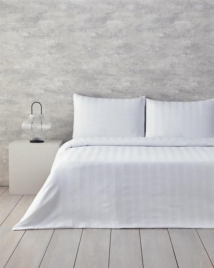 Lenjerie de pat completa pentru doua persoane, Lior, bumbac satinat, 200x220 cm/160x200 cm/50x70 cm, alb