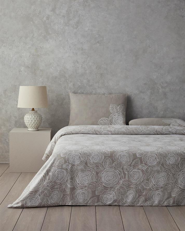 Lenjerie de pat completa pentru doua persoane, Shabby Rose, bumbac, 200x220 cm/160x200 cm/50x70 cm, gri