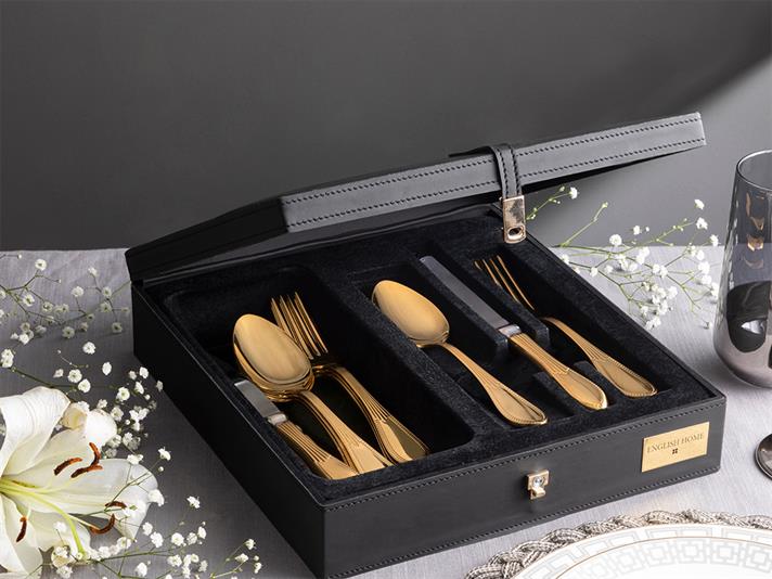 Leora Stainless Steel 18 pcs dinner Cutlery Set Gold