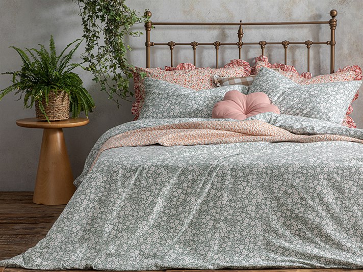 Liberty Bloom Cu Bumbac King Size Set Lenjerie De Pat 240x220 cm Seledon Închis