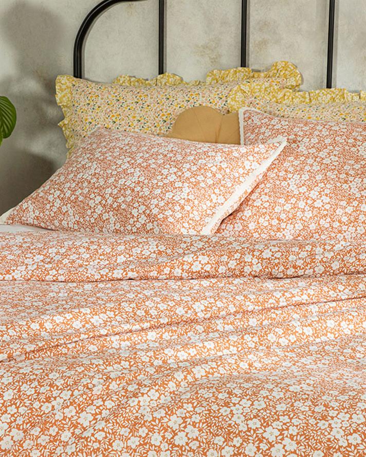 Liberty Bloom Cu Bumbac King Size Set Lenjerie De Pat 240x220 cm Portocaliu