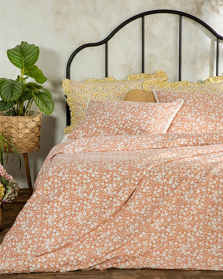 Liberty Bloom Cu Bumbac King Size Set Lenjerie De Pat 240x220 cm Portocaliu