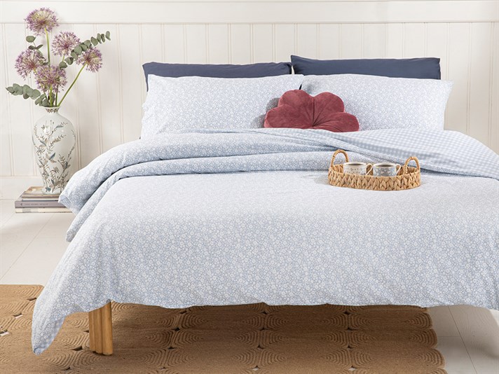 Liberty Blossom Cu Bumbac Super King Set Lenjerie De Pat 260x220 cm Albastru