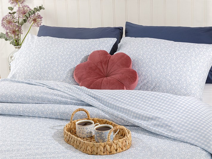 Liberty Blossom Cu Bumbac Super King Set Lenjerie De Pat 260x220 cm Albastru