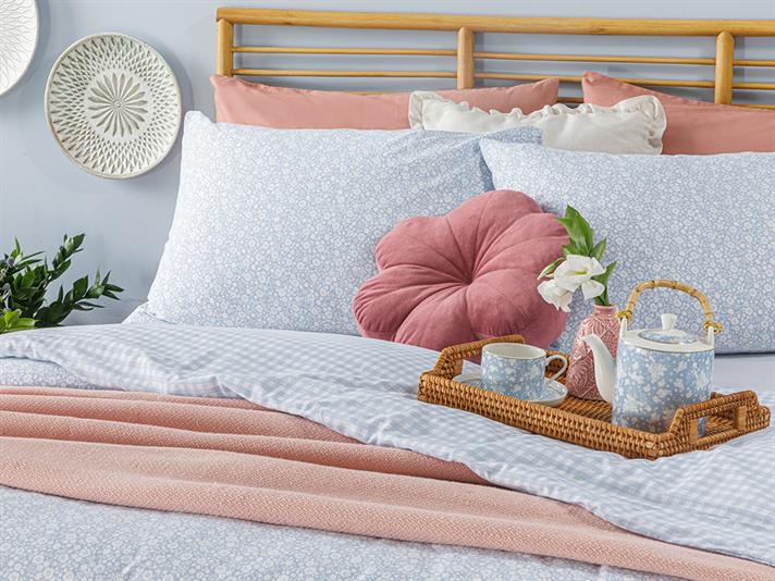 Liberty Blossom Cu Bumbac King Size Set Lenjerie De Pat 240x220 cm Albastru