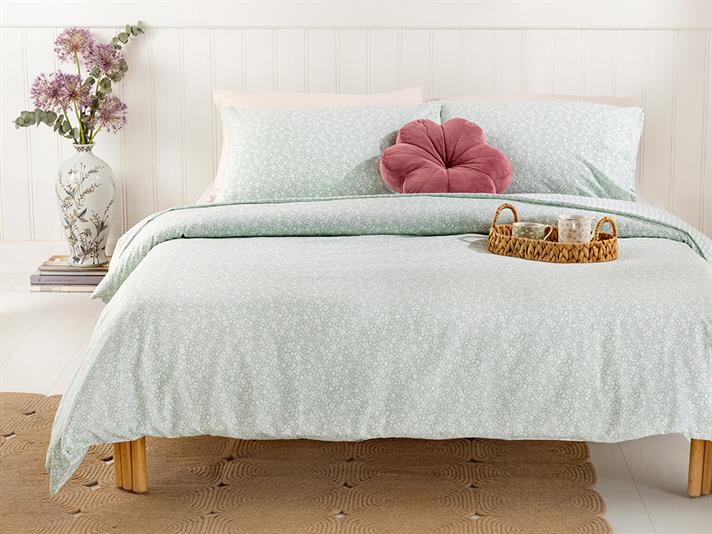 Liberty Blossom Cu Bumbac Double Set Lenjerie De Pat 200x220 cm Seledon