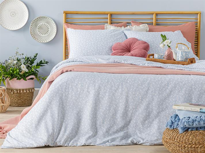 Liberty Blossom Cu Bumbac Single Set Lenjerie De Pat 160x220 cm Albastru