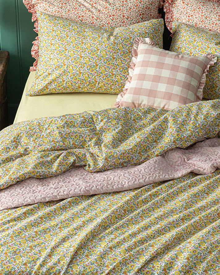 Liberty Florets Bumbac King Size Set Lenjerie De Pat 240x220 cm Galben