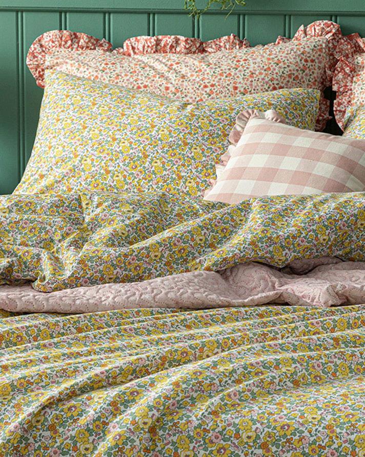 Liberty Florets Bumbac King Size Set Lenjerie De Pat 240x220 cm Galben