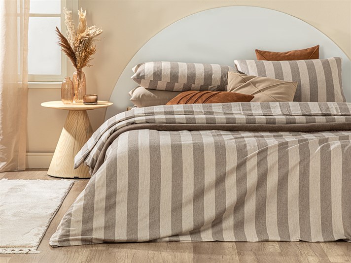 Linea Bold Stripe Twill Double Person  SET LENJERIE DE PAT 200x220 cm Brown,