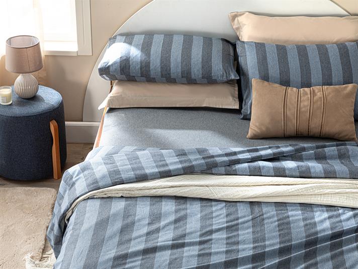 Linea Bold Stripe Twill Double Set Lenjerie De Pat 200x220 cm Bleumarin