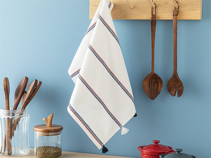 Jolly Cotton Fringed Drying Cloth 40x60 cm White-NavyBlue