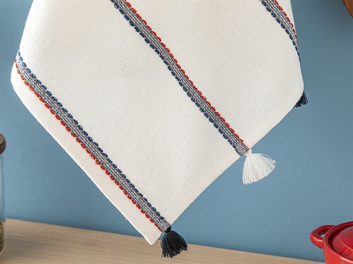 Jolly Cotton Fringed Drying Cloth 40x60 cm White-NavyBlue