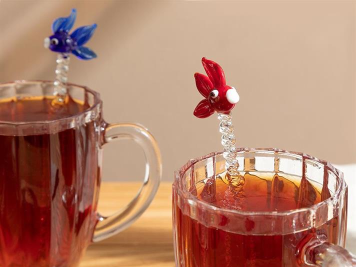 Love Fish Glass 4 Set Tea Spoon 12 cm Red-Blue