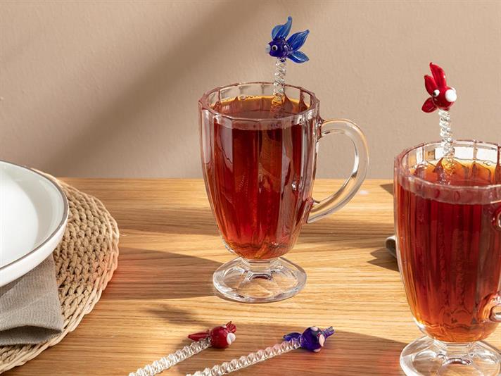 Love Fish Glass 4 Set Tea Spoon 12 cm Red-Blue