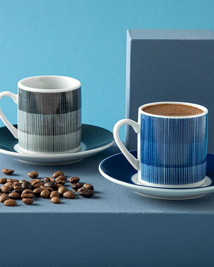 Liniya Porcelain 4 Parça 2 Kişilik Coffee Cup Set 80 ml Black-NavyBlue