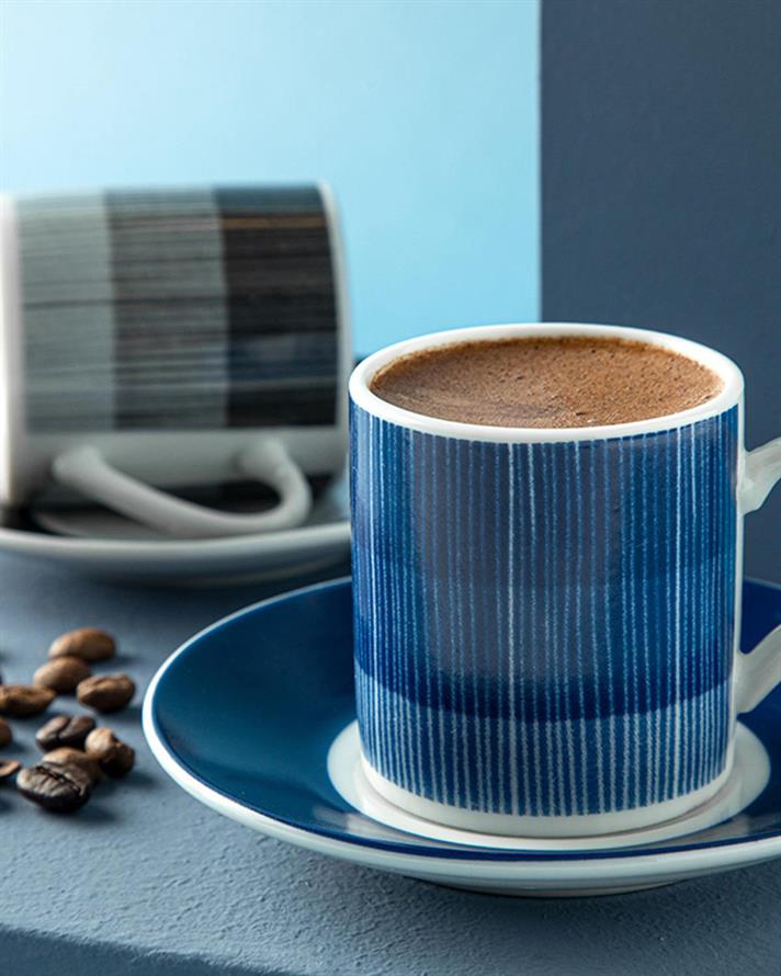 Liniya Porcelain 4 Parça 2 Kişilik Coffee Cup Set 80 ml Black-NavyBlue