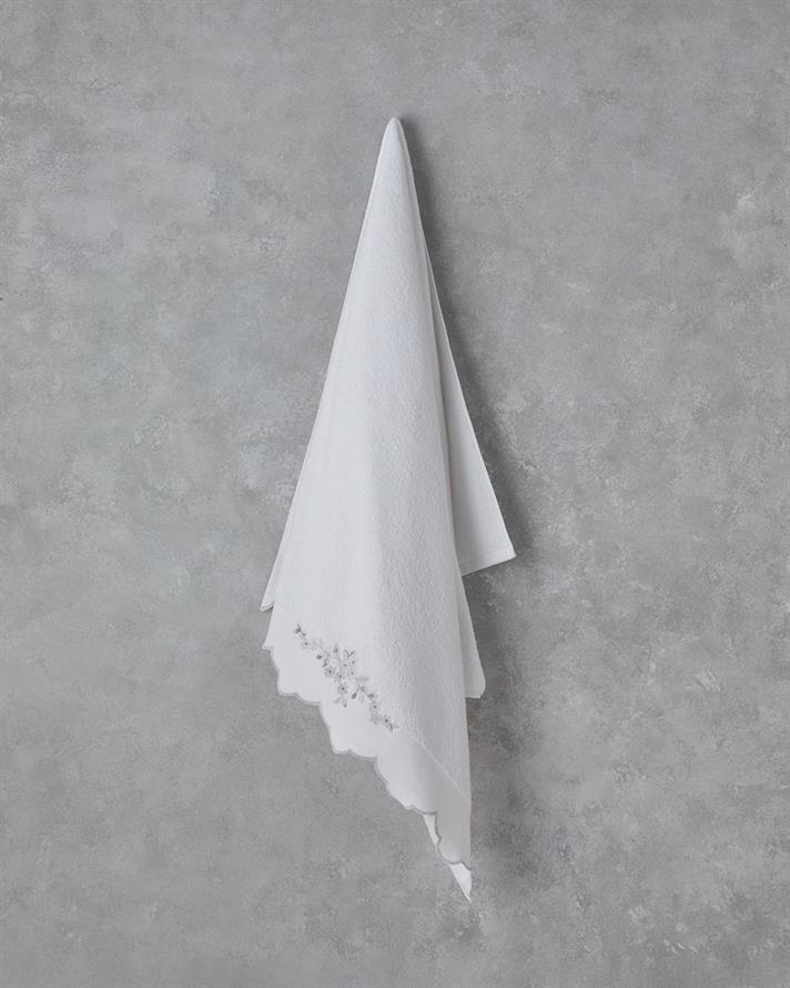 Lisa Cu Bumbac Brodat Prosop De Baie 90x150 cm Alb