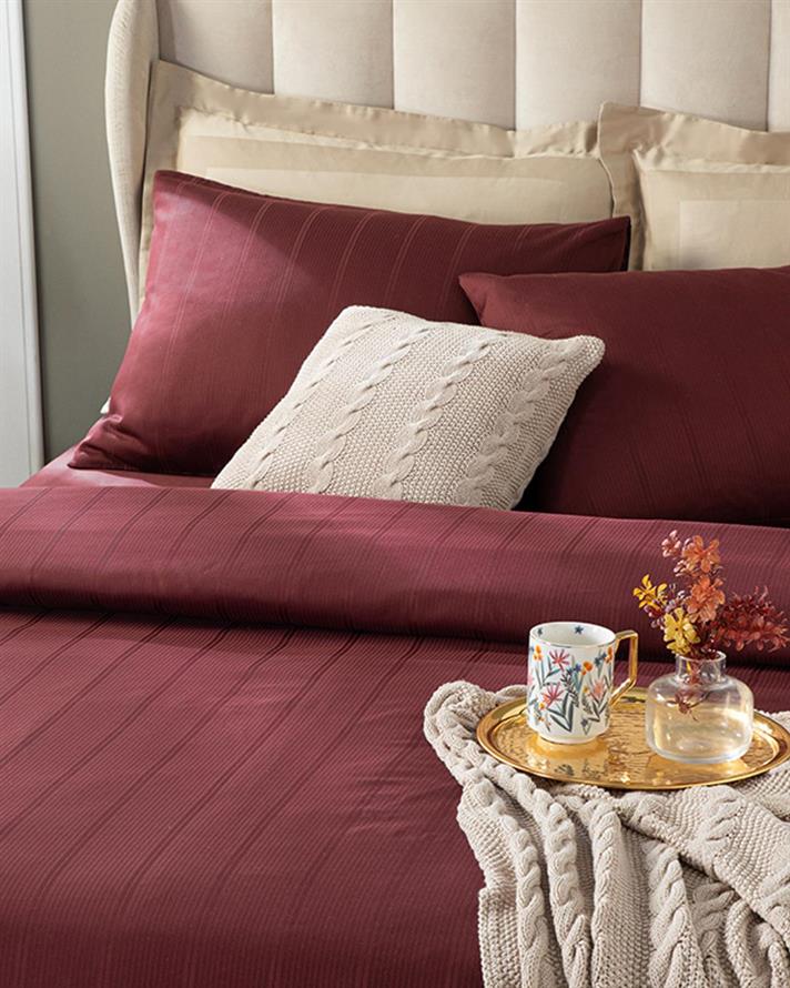 Listra Set Lenjerie De Pat King Size, Satin De Bumbac Cu Dungi Jacquard, 240*220 Cm, Crem Deschis