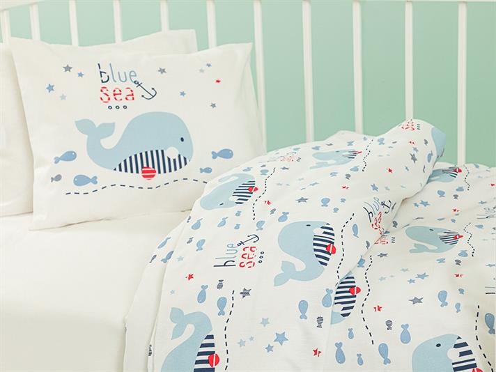 Little Whale Set Husă Pilotă Pentru Copii, Bumbac, 100*150 Cm, Mentă - Roz Deschis